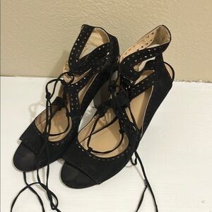 Black Strappy High Heels with Lace-Up Design